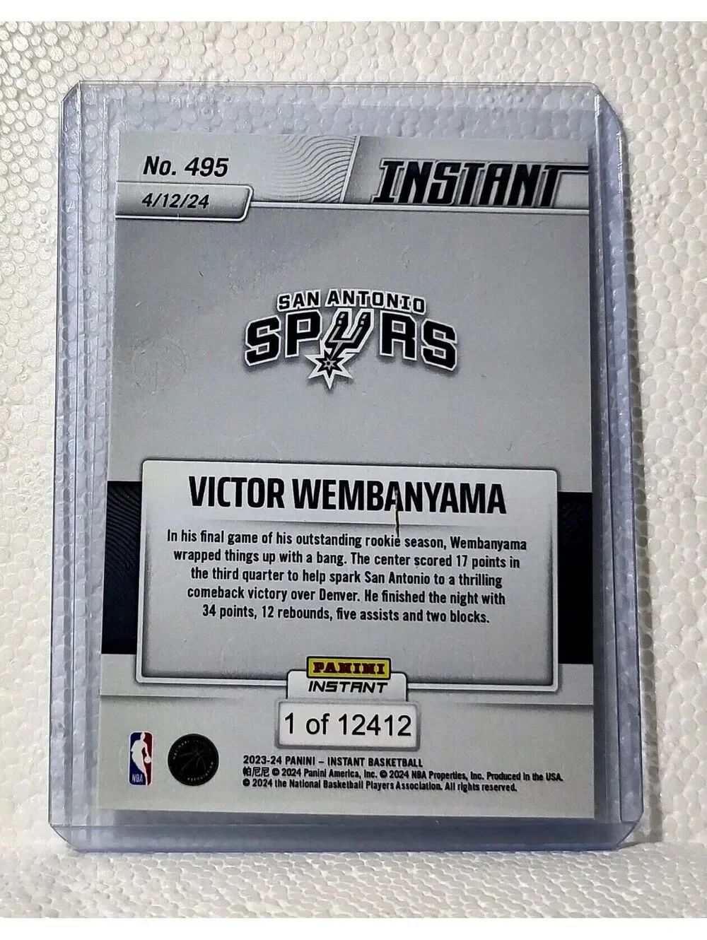 Victor Wembanyama 2023-24 Panini #495 NBA Rookie Card 1 of 12412